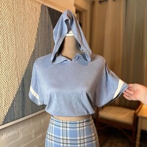 A+ Ellen Blue Suede Finish Athleisure Hooded Pullover